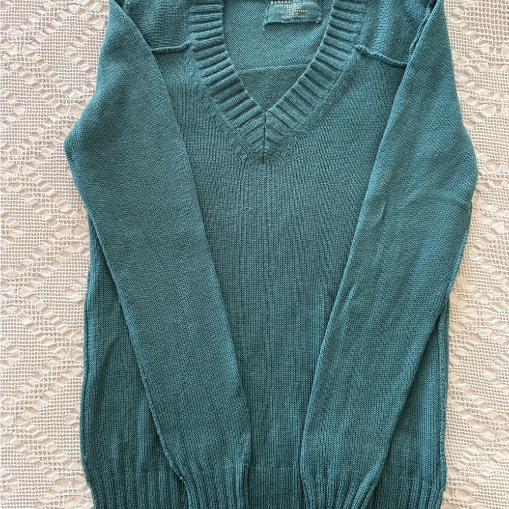 Banana Republic Teal V-Neck Knit Sweater